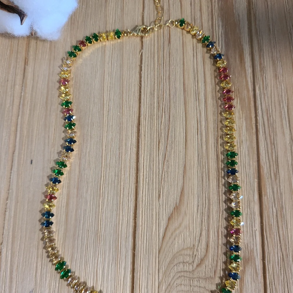 🎉🎉NEW🎉🎉 STUNNING!! Marquise Cut MULTI-COLOR CZ Necklace in GOLD Plating